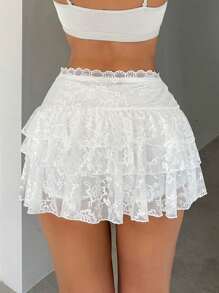 SHEIN SXY Váy ren trơn màu thanh lịch cỡ lớn mùa hè - trắng - Xem 2
