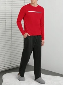 EURMUSE Men's Letter Printed Home Wear Set - Redwood - View 4