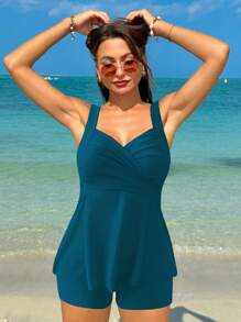 Swim Lushoire Conjunto de tankini de unicolor para mujer para playa de verano