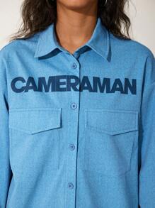 GAWX 艺术家女士长款宽松 Polo 领衬衫，秋季，适合秋冬季、节日、感恩节、度假、节日 - 藍色 - 查看 5