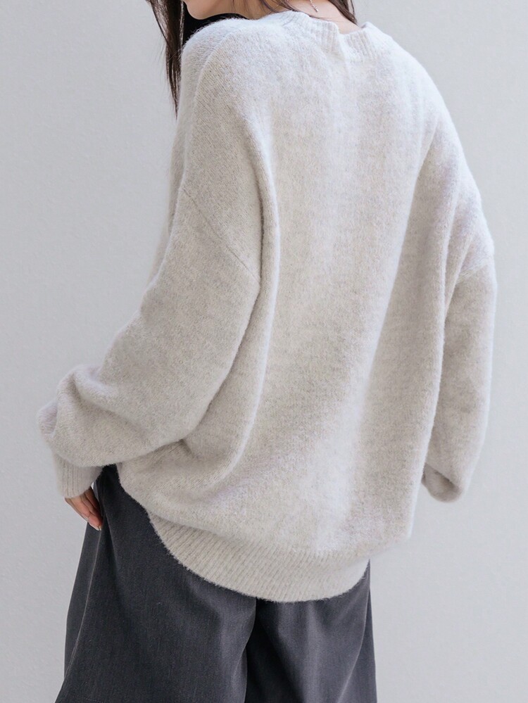 Dazy-Less Suéter de punto esponjoso de hombros caídos, blusas de manga larga, ropa de otoño para mujer de estilo casual elegante para el trabajo - Albaricoque - Añade 5