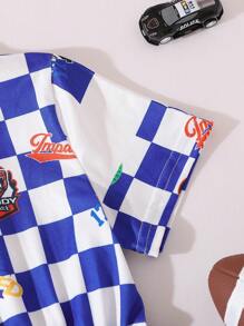 SHEIN Vestido informal para niña con estampado de cuadros y dibujo de caricaturas con cuello alto, estilo deportivo - Multicolor - Ver 6