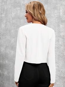 SHEIN Clasi Áo khoác nữ dệt kim dài tay màu trơn đơn giản hàng ngày - trắng - Xem 2