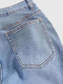 ROMWE Hippie Plus Size Flower Embroidery Flared Jeans, School - Blue - View 3