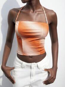 Maija Women's Fashionable Gradient Striped Halter Neck Fitted Top, Back To School Style