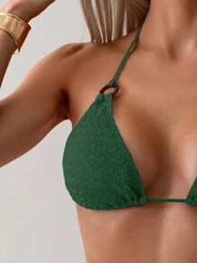 SHEIN Swim 女士純色露背比基尼套裝，適合夏季海灘 - 墨綠色 - 查看 5