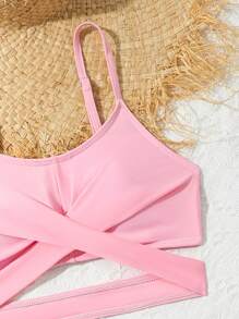 Bộ đồ bơi bikini sọc rỗng của Tween Girl Summer Beach - Hồng - Xem 5