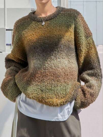 Dazy-Less Ombre Drop Shoulder Sweater,Long Sleeve Tops,Fall Women Clothes