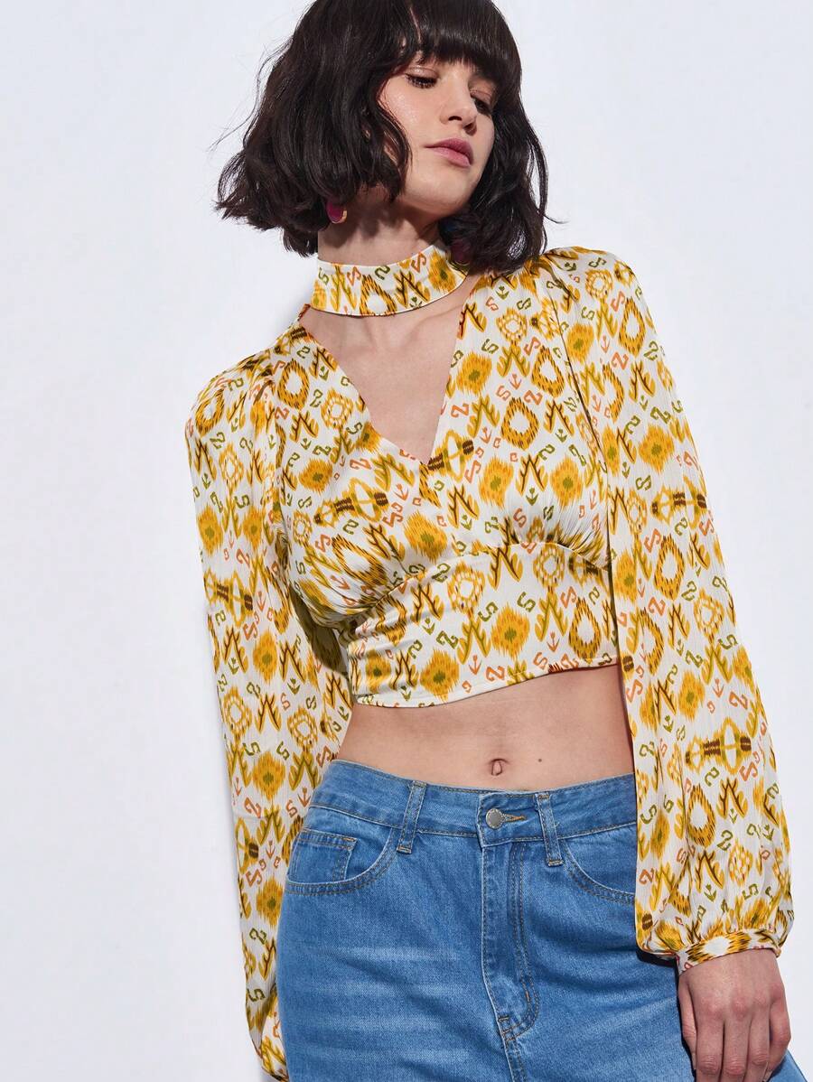 Maija 女士時尚隨機印花長袖襯衫 - 紫色 - 查看 1