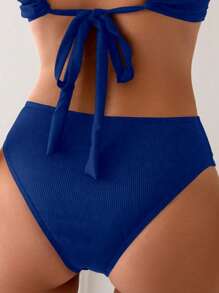 SHEIN Swim 夏季純色沙灘泳衣下著 - 藍色 - 查看 2