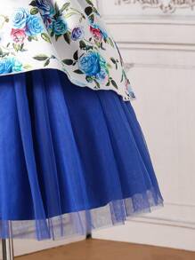 SHEIN Tween Girl Elegant Blue Party Dress With Round Neck, Sleeveless, Bowknot Decoration Suitable For Performances, Parties, Birthdays, Etc.