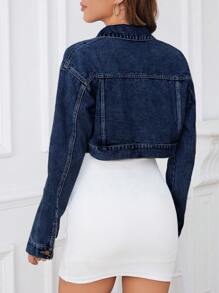 SHEIN ICON Women's Fashionable Casual Denim Jacket With Buttoned Front, Flap Pockets, Short Length