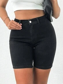 Cottnline Elastic, Back Elastic Detailed Short - Black - View 1