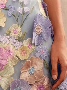 Anewsta Elegant 3D Floral Square Neck Mini Dress For Women - Blue - View 4