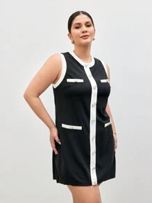 BizChic Vestido elegante sin mangas de punto de bloques de color - Negro - Ver 8