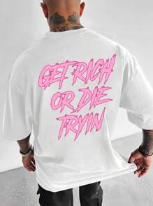 Men's Casual Slogan Print Short Sleeve Round Neck Slim Fit T-Shirt, Suitable For Commuting In Summer - White - View 1
