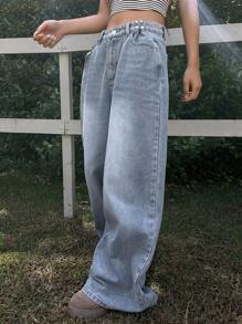 DAZY Pantalones vaqueros largos de uso diario sencillos y lisos para damas, jeans holgados, ropa de vuelta al colegio - Lavado ligero - Ver 3