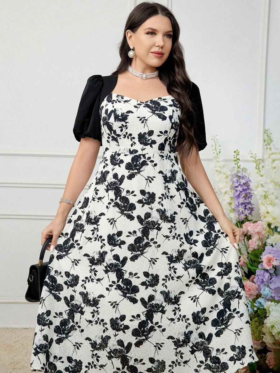 Modelyn 短袖印花大碼背心連衣裙，適用於夏日假期 - 彩色 - 查看 1