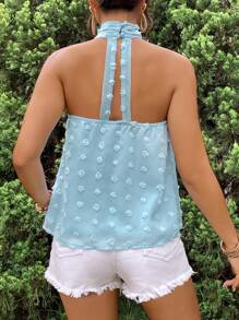 SHEIN VCAY Vacation Solid Color Woven Off-Shoulder Halter Regular-Fit Women's Blouse - Baby Blue - View 1