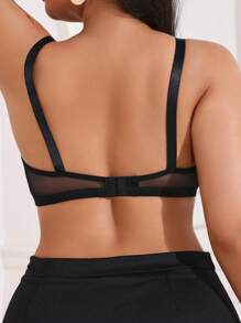 SHEIN 大码女士纯色蕾丝钢圈文胸、内衣、托胸 - 黑色 - 查看 2