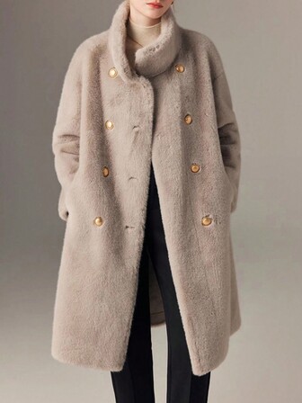 여성용 단색 미니멀리스트 일상복 플러시 칼라 재킷