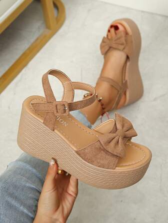 Fashionable And Lightweight Thick-Soled Bowknot Wedge Sandals For Women Valentines