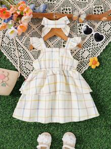 嬰兒女夏季新款格紋刺繡甜美連衣裙套頭帶 - 彩色 - 查看 2