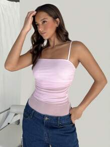 SHEIN EZwear Body de tirantes de malla de verano con pliegues empalmados para mujer