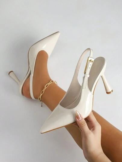 Herbst/Winter 2025 Damen Spitze Modische Schnallen Lack Leder Absatz Slingback Schuhe, Elegant, Damen Pumps, Elegant