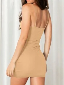 INAWLY Women's Summer Tight-Fitted Bodycon Dress With Thin Straps - Apricot - View 5