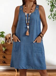 EMERY ROSE Abito estivo senza maniche blu a collo rotondo per donne di taglie forti