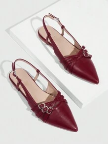 CUCCOO BIZCHIC Scarpe da donna piatte alla moda con fasce decorative incrociate, stile sexy, di , chic e accattivante per feste, Natale, Capodanno, San Valentino, colore Borgogna - Bordò - Visualizzare 2