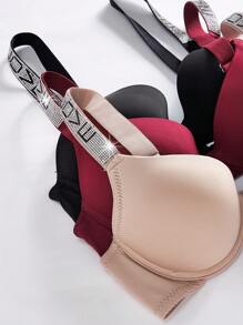 3pcs/Set Ladies' Rhinestone Embellished Bra With Lettered Shoulder Straps And Underwire Sports - Multicolor - View 4