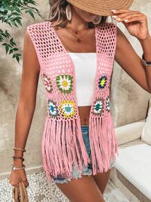 Breezaya Women's Colorful Embroidery Simple Daily Crochet Cardigan