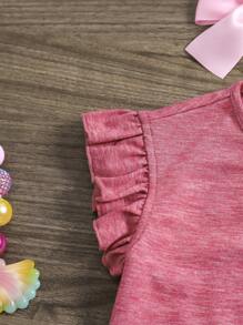 SHEIN Maglietta estiva con maniche corte con motivo floreale per bambina con pantaloni lunghi con cintura, vestito da vacanza estivo