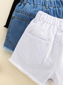 SHEIN 3pcs Baby Girl Fringed Distressed Denim Shorts, Summer,Holiday,Summer,Travel - Multicolor - View 7