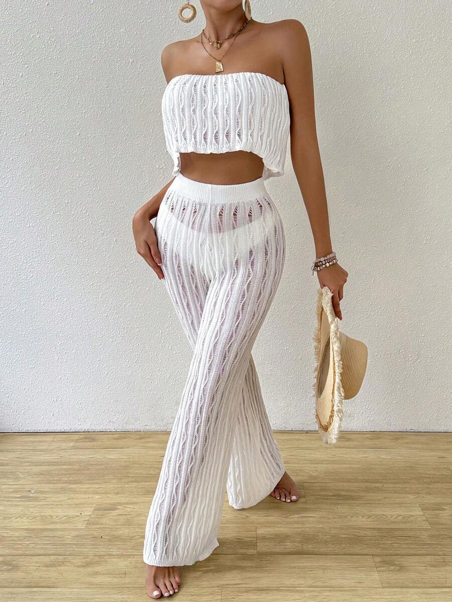 Swim Vcay Ladies' Plain & Simple Daily Jumpsuit & Coat Set Summer - White - View 1