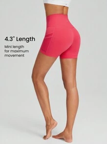 GLOWMODE 4.3" FeatherFit™ Mesh Crossover Biker Shorts Light Support Yoga Pilates Studio Gym Daily - Tropical Pink - View 2