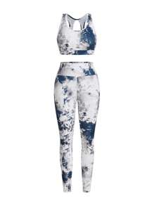 SHEIN Sport Studio Black Loose Vest + Printed Tight Vest + Printed Tight Long Pants Three-Piece Setwomen Workout Set Women Leggings Set