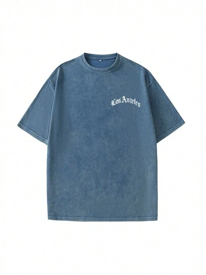 Hemo 男士休闲落肩圆领T恤，趣味字母印花，夏季款