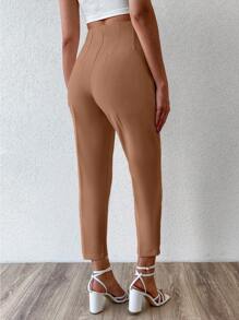 EURMUSE High Waist Cropped Trousers - Coral Pink - View 2