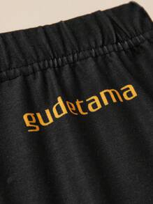 Gudetama X SHEIN 少女漫畫印花雙色緊身舒適打底褲 - 黑與白 - 查看 4