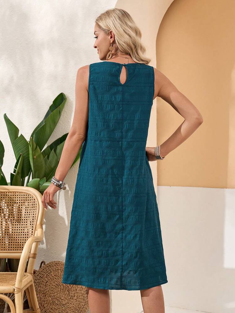 Sleeveless Round Neck Asymmetrical Hem Texture Women's Summer Casual Dress