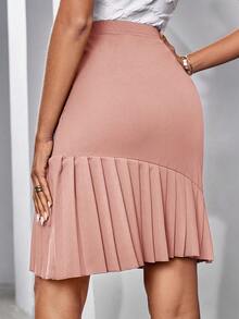 SHEIN Clasi Ladies' Solid Color Simple Everyday Pleated Skirt - Dusty Pink - View 2