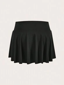 SHEIN EZwear Falda-pantalón negra para mujeres de talla grande, sencilla y casual, adecuada para el verano - Negro - Ver 4