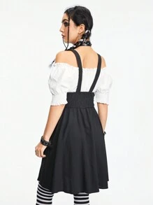 ROMWE Goth Women's Summer Off-Shoulder Strap Dress With Rope Design 2 In 1 - Black and White - View 2