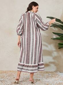 Mulvari Trang phục hàng ngày đơn giản có sọc và in họa tiết Plus Size dành cho nữ - Gỗ đỏ - Xem 2