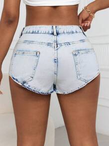 SHEIN SXY Summer Sexy Washed Denim Ultra-Short Shorts - Light Wash - View 2