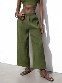 Maija Set de 2 piezas de outfit de viaje de crucero para mujer en color verde oliva, top halter y pantalones sueltos - Azul - Ver 8