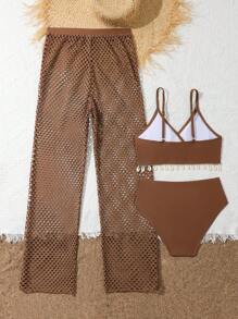 Tween-Mädchen Zweiteiliges Bikini Set mit gerüschten Kanten und dreiteiliges Set Summer Beach
